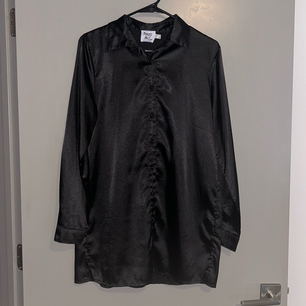 Black satin button down blouse
